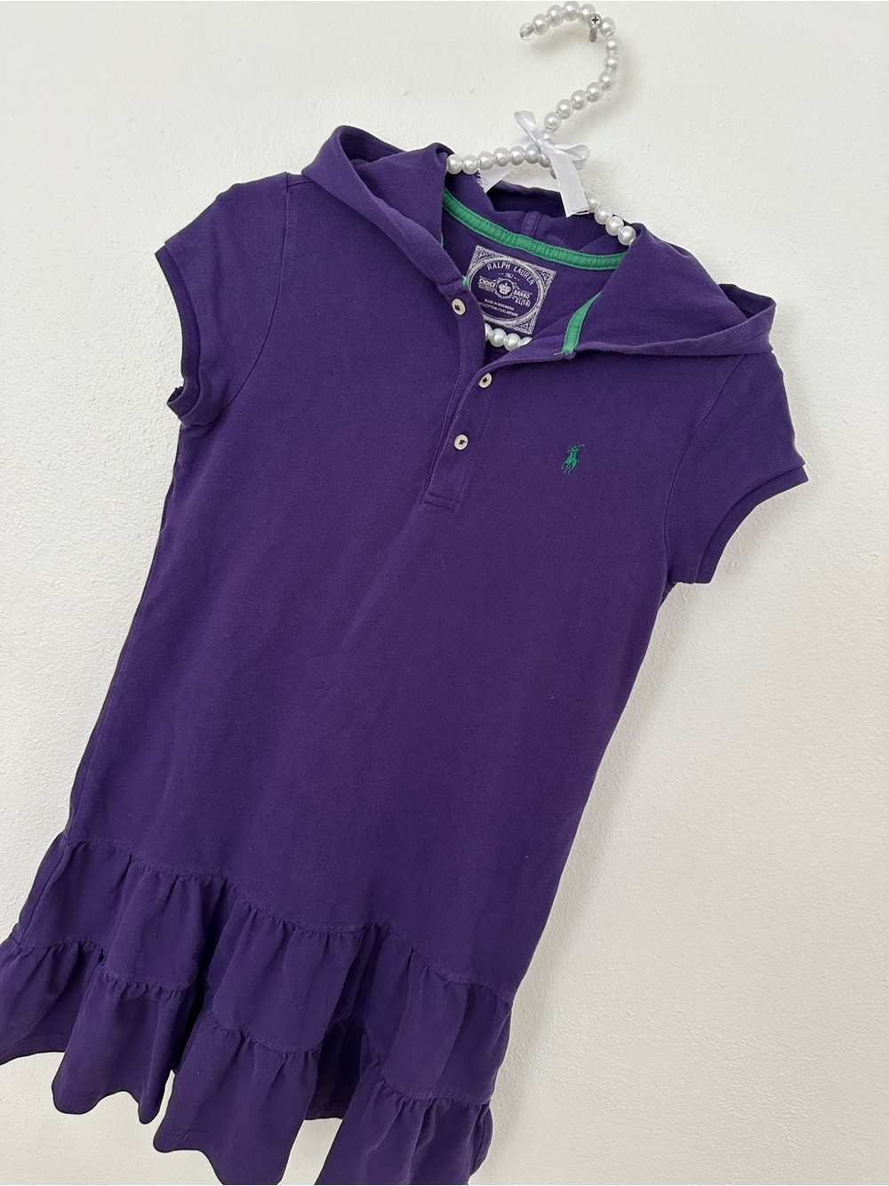 Ralph Lauren Purple Hooded Polo Dress with Green Logo